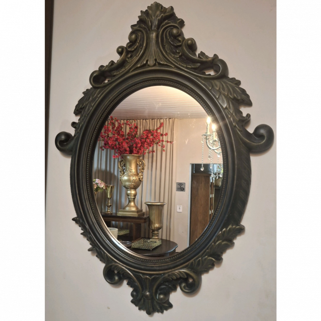 ESPELHO OVAL DECORATIVO M | PRETO