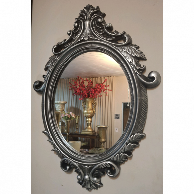 ESPELHO OVAL DECORATIVO M | PRATA