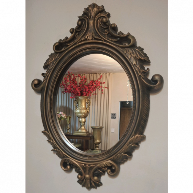 ESPELHO OVAL DECORATIVO P | DOURADO