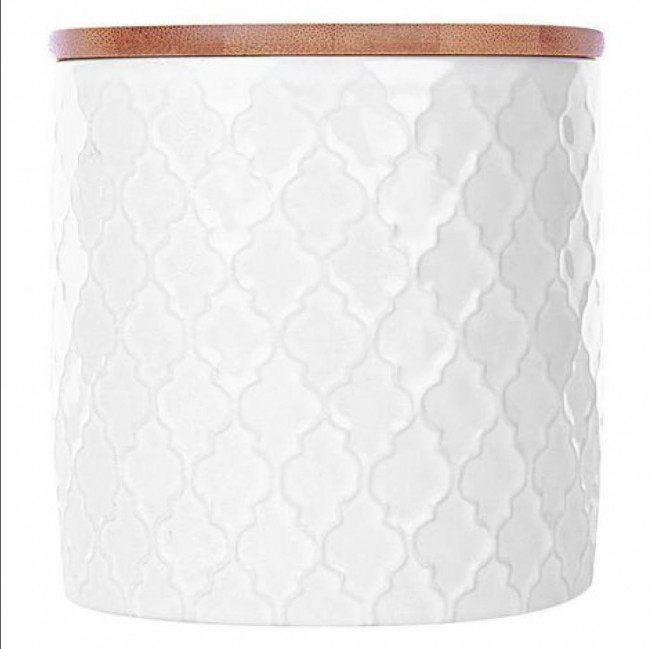 Caixinha De Ceramica Com Tampa De Madeira Branca M 14x10