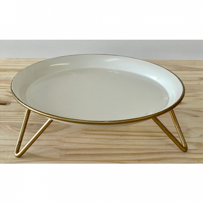 Porta  Doce de Metal Branco Com Pé ( 25x7