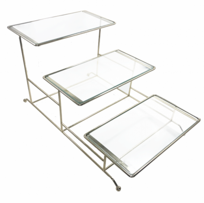 Expositor Base de Vidro 3 Andar Prata  Med. 46 X 27 X 24