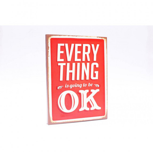 PLACA EVERYTHING IS GOING TO BE OK VERMELHA 40X30