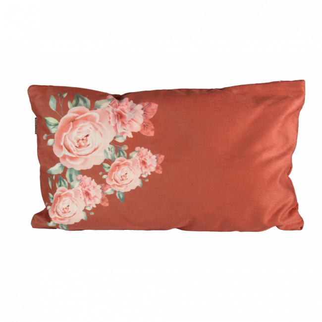 ALMOFADA VERMELHA COM ESTAMPA DE ROSAS