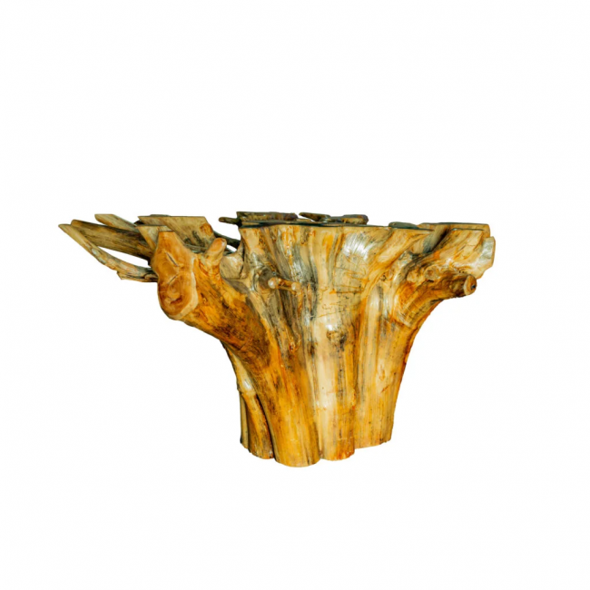 MESA TRONCO MALI C/ VIDRO REDONDO