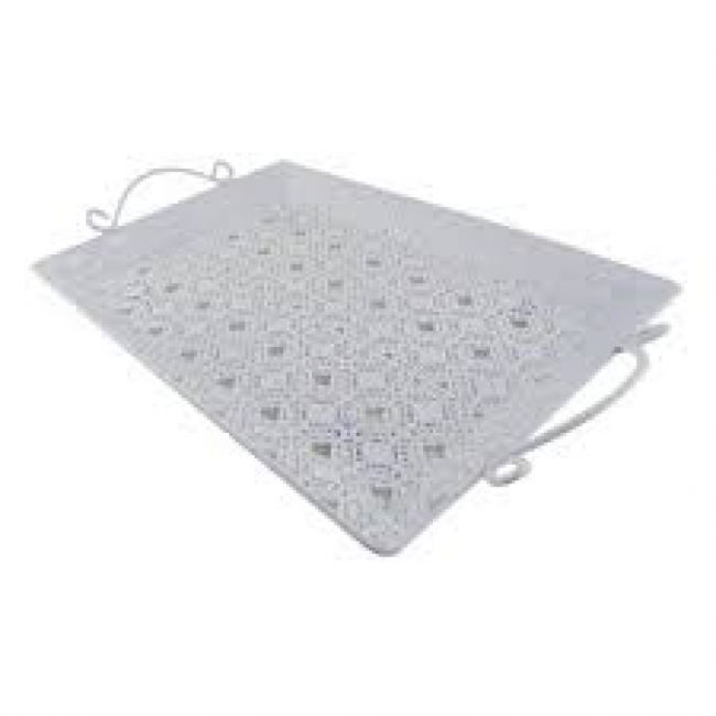 BANDEJA QUADRADA RENDA BRANCA G 27X27