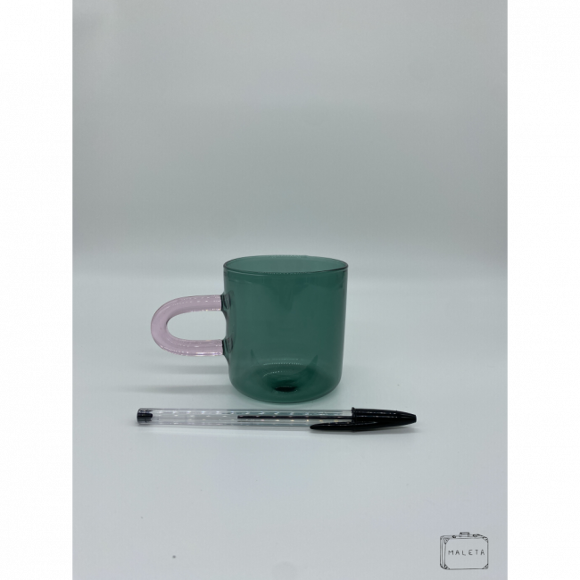 CANECA CASCA DE OVO VERDE COM ALÇA ROSA