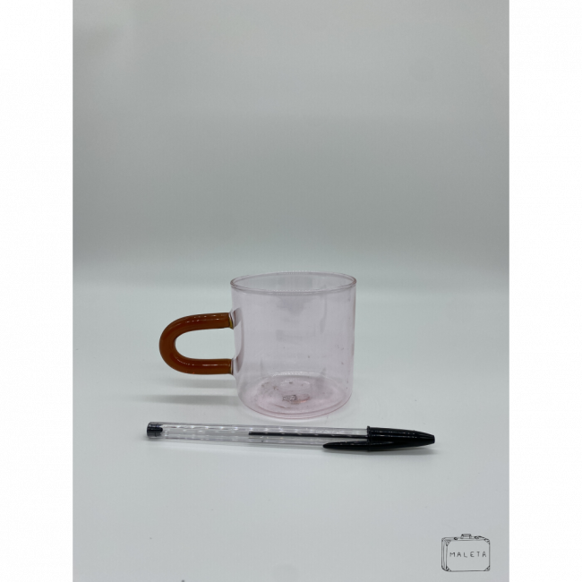 CANECA CASCA DE OVO ROSA COM ALÇA MARROM