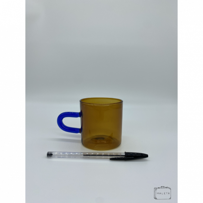 CANECA CASCA DE OVO MARROM COM ALÇA AZUL