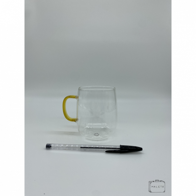 CANECA CASCA DE OVO TRANSPARENTE COM ALÇA AMARELA
