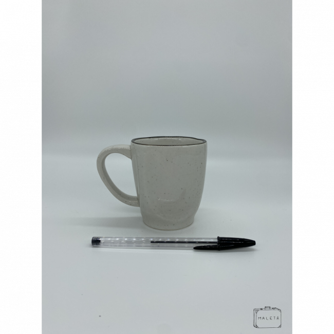 CANECA DE CERÂMICA OFF WHITE COM BORDA MARROM