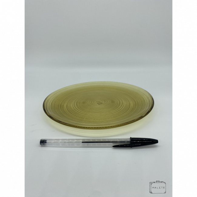 PRATO DE SOBREMESA DE VIDRO AMARELO COM ESPIRAL