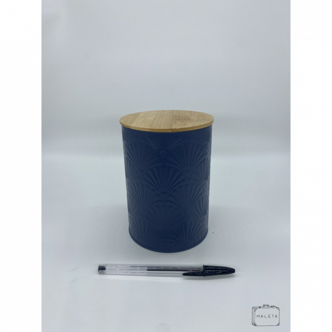 PORTA-MANTIMENTO DE LATA AZUL ESCURA COM TEXTURA DE LEQUE