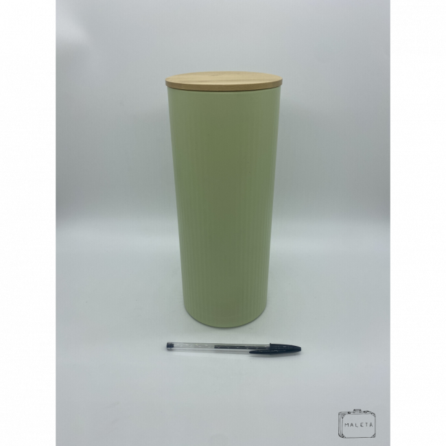 PORTA-MANTIMENTO VERDE PISTACHE COM TEXTURA DE LISTRA EM LATA