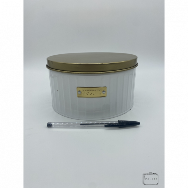 PORTA-MANTIMENTO PARA BISCOITO BRANCO COM TAMPA DOURADA