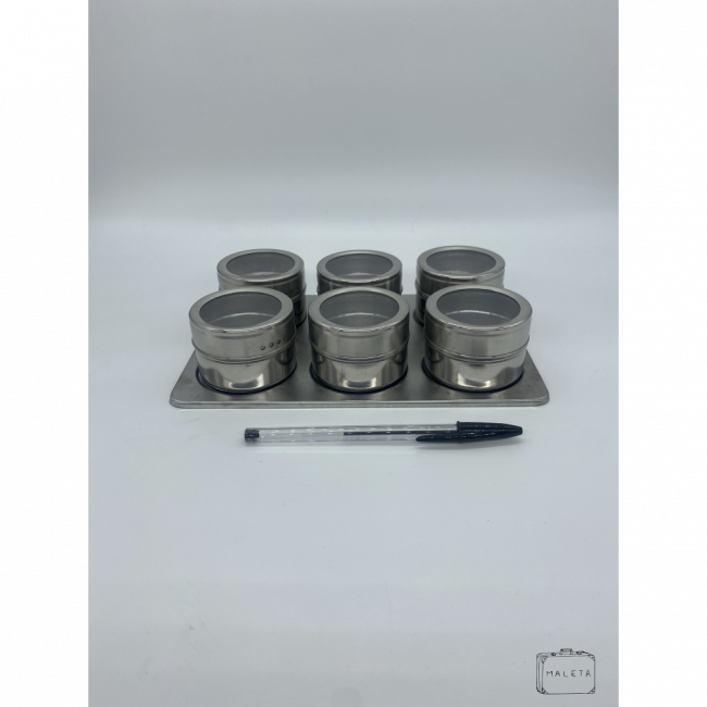 CONJUNTO DE PORTA-TEMPERO INOX REDONDO COM IMÃ