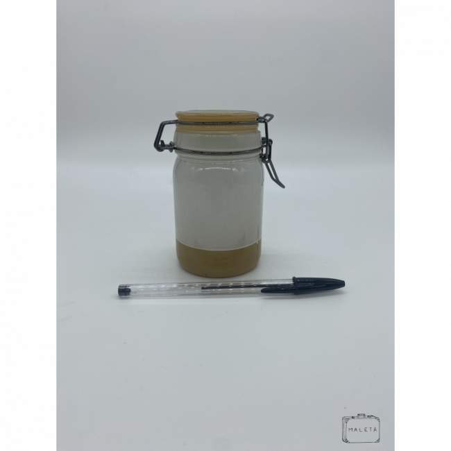 PORTA TEMPERO BRANCO COM BEGE E TAMPA DE PRESSÃO