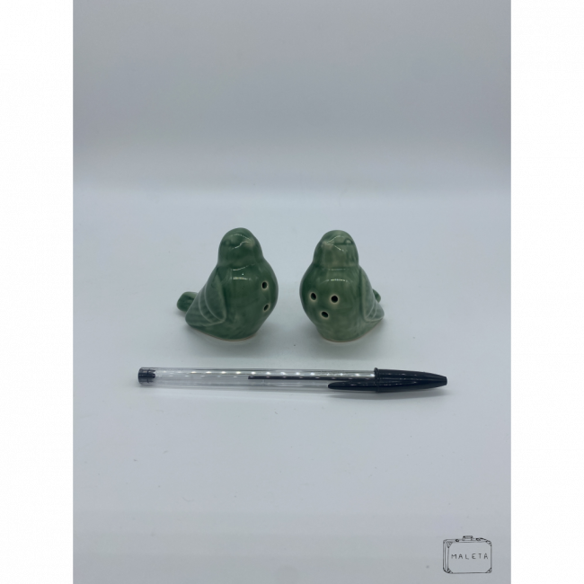 SALEIRO E PIMENTEIRO COM ESTAMPA DE PÁSSAROS VERDE