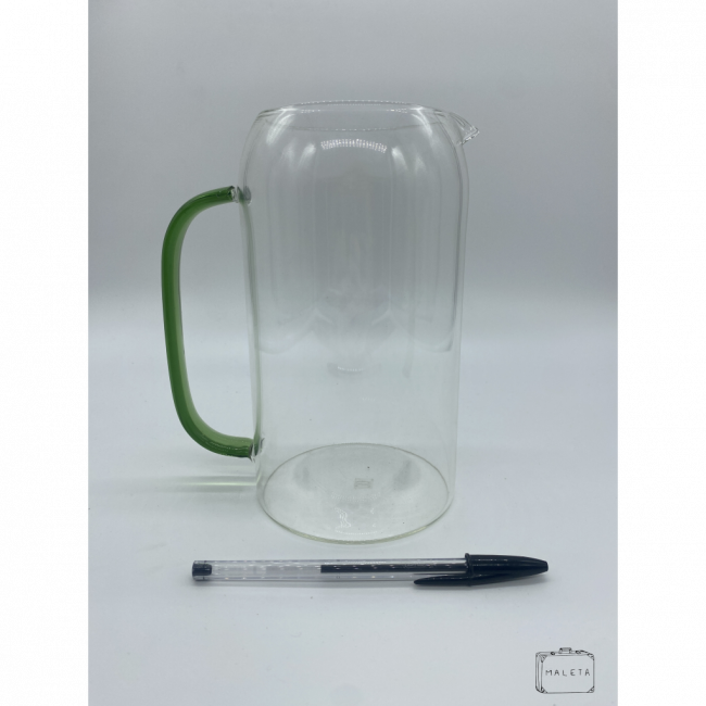 JARRA DE BOROSSILICATO TRANSPARENTE COM ALÇA VERDE