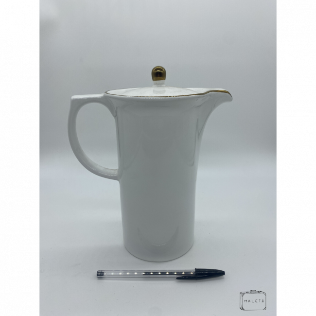 JARRA DE PORCELANA BRANCA COM DETALHE DOURADO E TAMPA