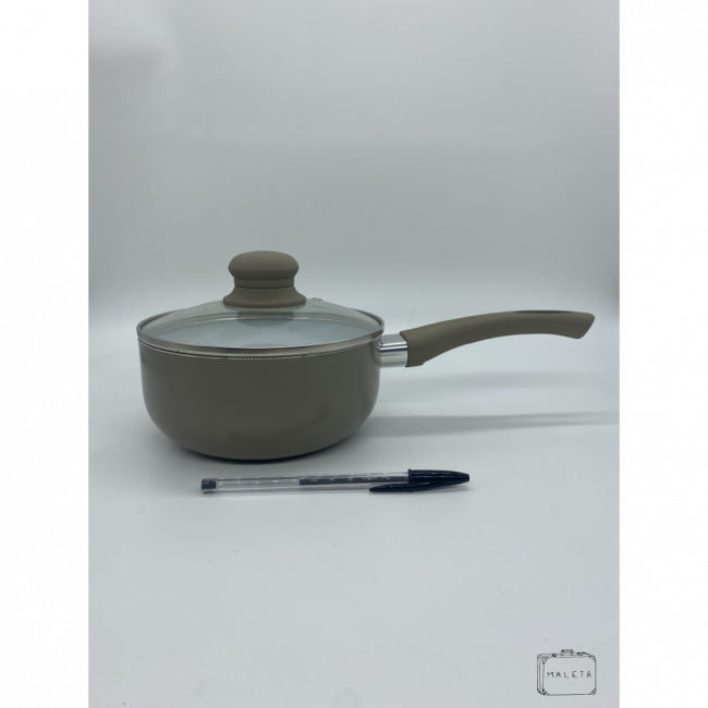 PANELA COM CABO PEQUENO CINZA INTERIOR BRANCO TAMPA VIDRO