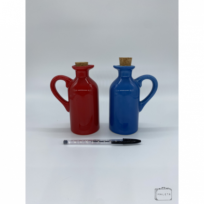 GALHETEIRO CERÂMICA AZUL TAMPA ROLHA - AZUL E VERMELHO