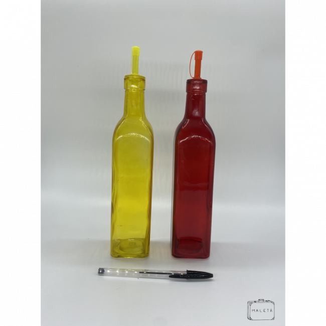 VIDRO DE AZEITE AMARELO E VERMELHO