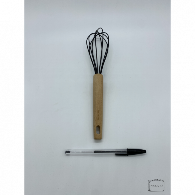 BATEDOR FOUET SILICONE PRETO CABO MADEIRA
