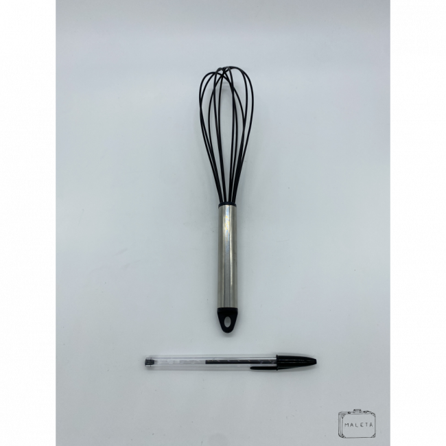 BATEDOR FOUET SILICONE PRETO CABO INOX