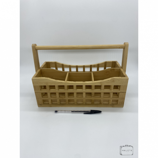 PORTA TALHERES BAMBU GRANDE DETALHE QUADRADINHOS FURADOS