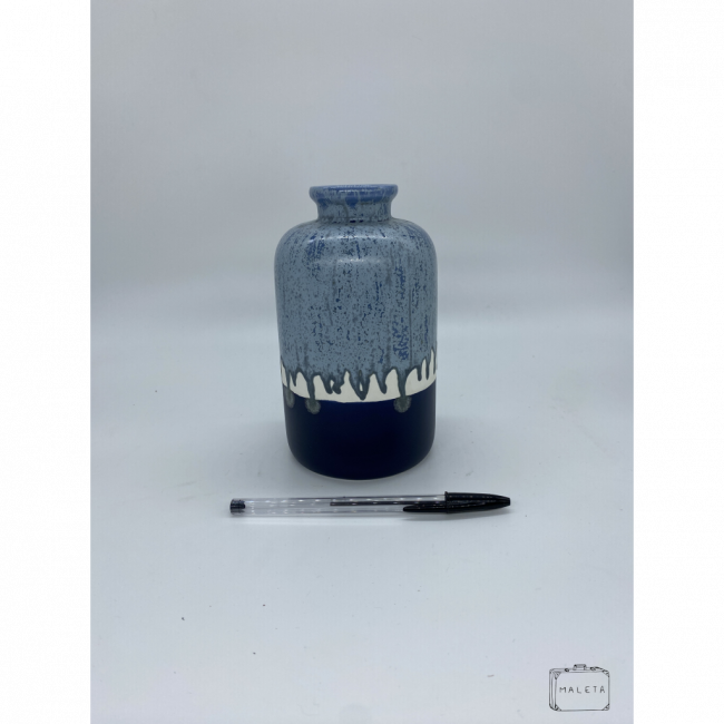 VASO CERÂMICA BAIXO AZUL DETALHE AZUL CLARO FAIXA BRANCA
