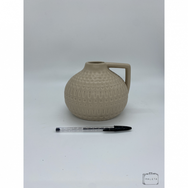 VASO CERÂMICA BAIXO AREIA TEXTURADO COM ALÇA