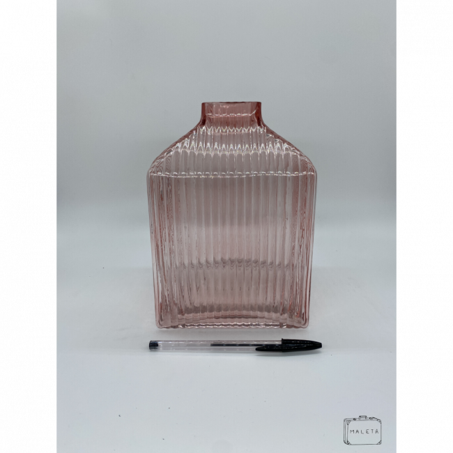 VASO VIDRO QUADRADO ROSA TEXTURA LISTRAS