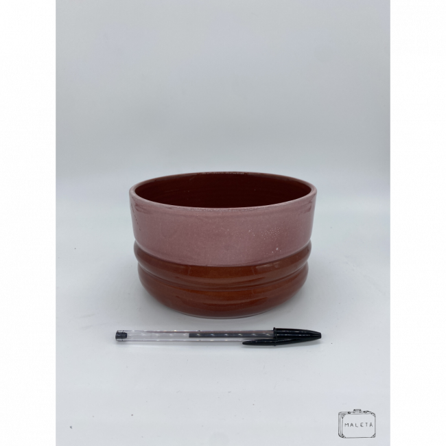 VASO CERÂMICA BAIXO BORDÔ COM ROSA