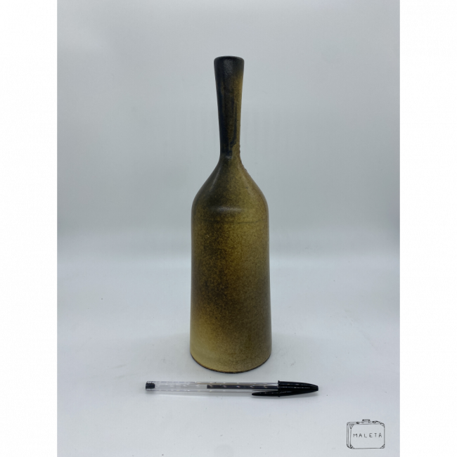 VASO CERÂMICA AMARELO MANCHADO BOCA FININHA