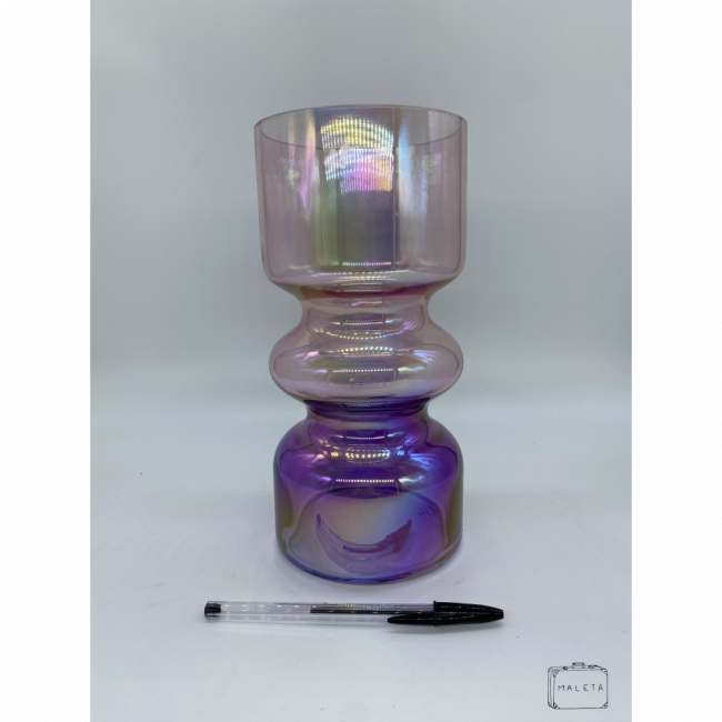VASO VIDRO ROSA E ROXO OLOGRÁFICO MÉDIO