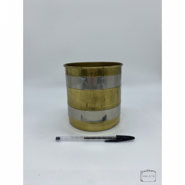 VASO METAL BAIXO DOURADO DETALHES EM PRATA