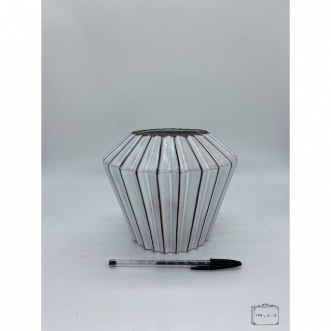 VASO CERÂMICA BRANCO TEXTURA SANFONA