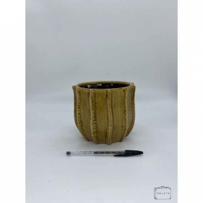 VASO CERÂMICA MOSTARDA ESCURA TEXTURA LISTRAS