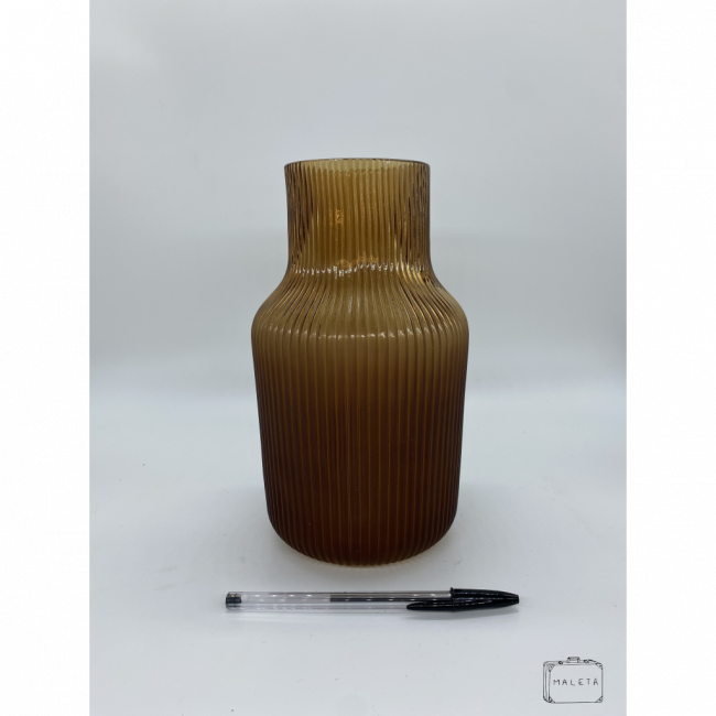VASO VIDRO MARROM TEXTURA LISTRAS MÉDIO