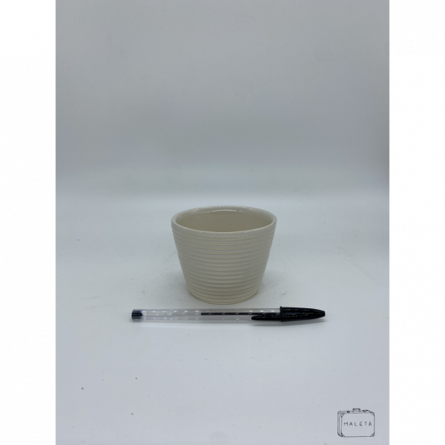 VASO CERÂMICA BAIXO BRANCO LISTRINHAS