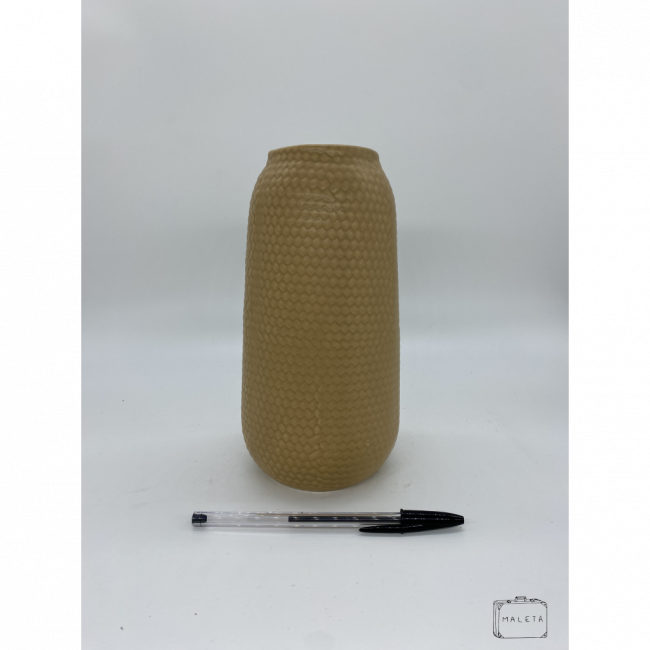 VASO CERÂMICA BEGE TEXTURADO PLÁSTICO BOLHO