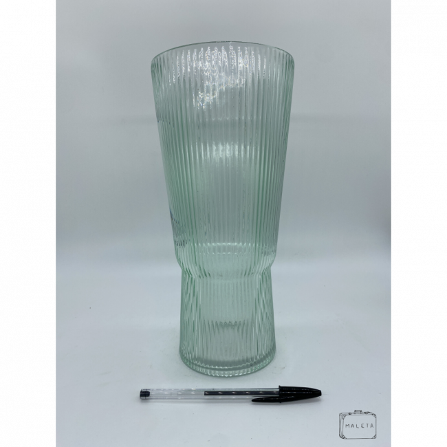 VASO VIDRO ALTO ESVERDEADO LISTRAS TEXTURADA