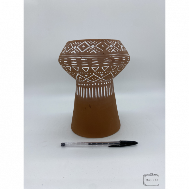 VASO CERÂMICA MARROM DESENHOS BRANCOS \