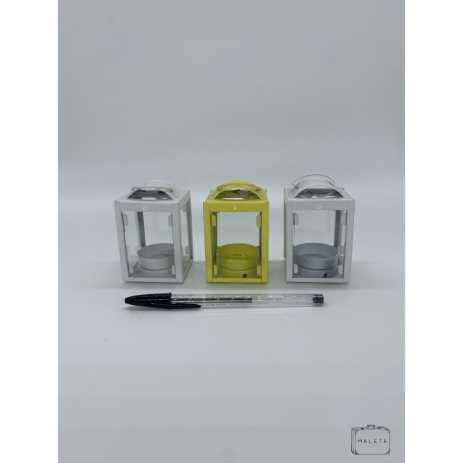 PORTA-VELA LAMPARINA BRANCO E AMARELO