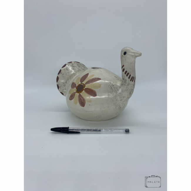 GALINHA CERÂMICA OFF WHITE FLOR ROSA QUEIMADO MUITO GRANDE