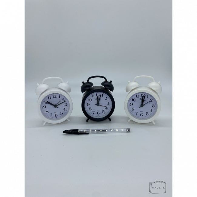 RELÓGIO DE MESA REDONDO PRETO E BRANCO