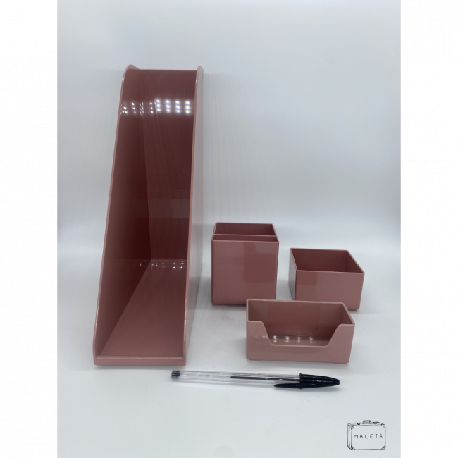KIT ESCRITÓRIO ACRÍLICO ROSA (04 PEÇAS)