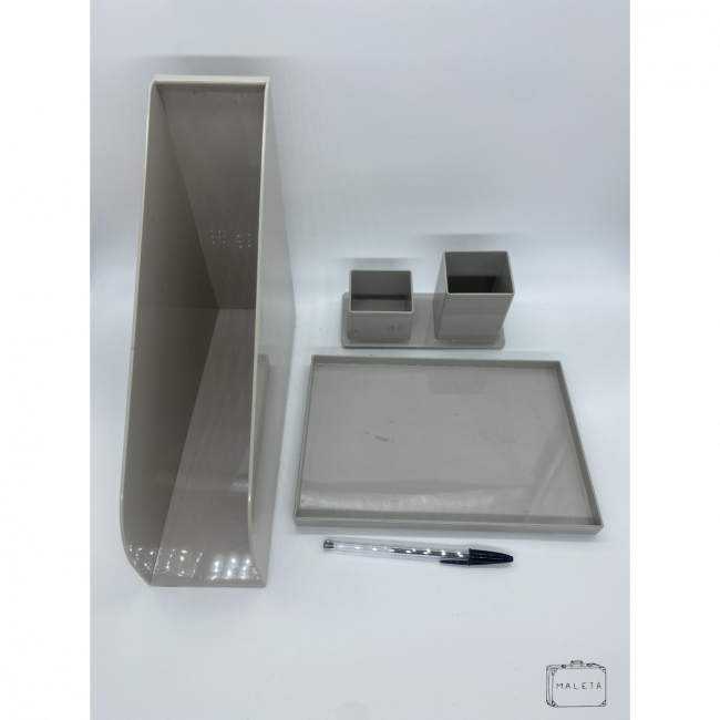 KIT ESCRITÓRIO ACRÍLICO CINZA (04 PEÇAS)