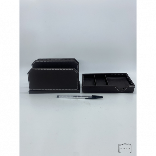 PORTA-PAPEL E ENVELOPE + PORTA POST-IT COURO MARROM
